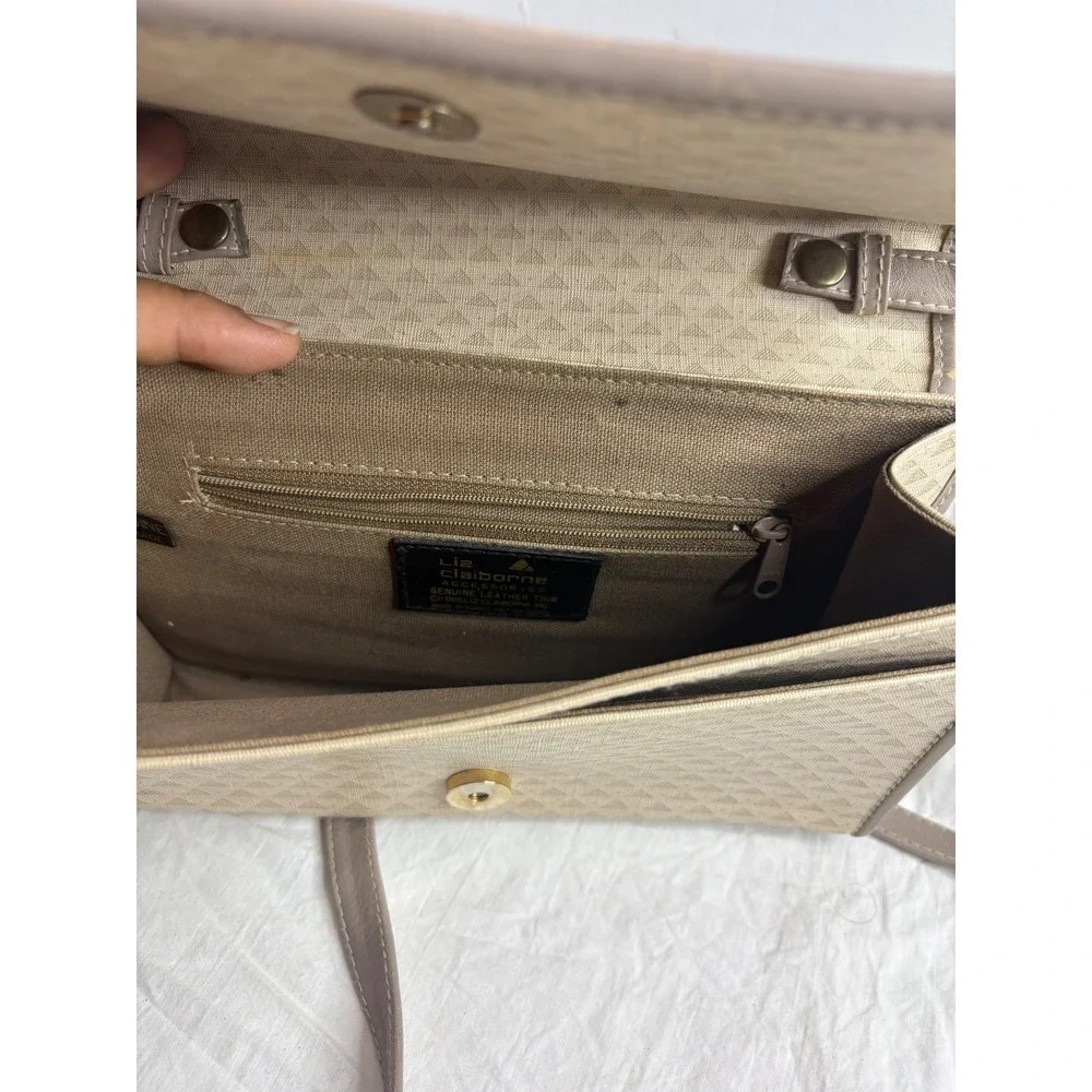 Liz Claiborne Tan Monogram Shoulder Bag Genuine Leather Trim